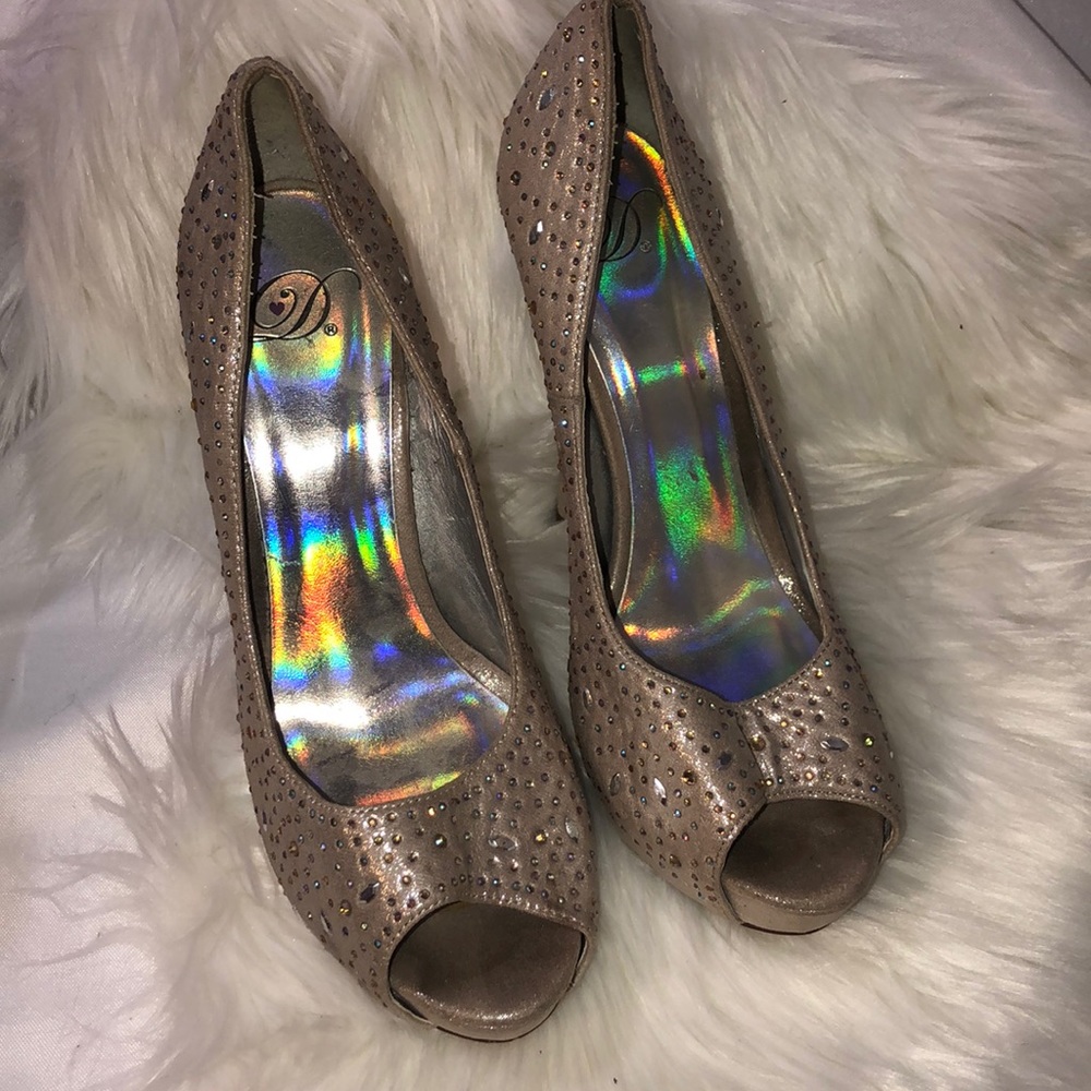 Crystal Rhinestone Peep Toe Heels - Picture 2 of 5